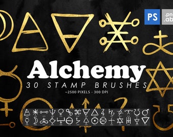 30 Alchemy Symbols Photoshop Brushes, Mystic Symbols, Occult, Astrology Clipart, Celestial, Stamps, Handdrawn, Logo, Digital Download, PNG