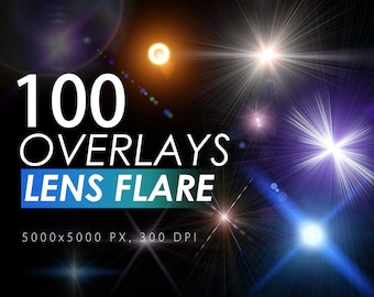 100 Lens Flare Overlays, Sunlight Overlay, Photo Overlay, Stars Overlay, Lasers, Photoshop Overlay, Sun, Instant Download, Commercial Use