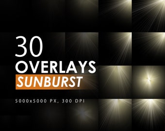 30 Photoshop Sun Overlays, Photoshop Overlay Sunburst Overlay for Photoshop, Sun Flare Overlay, Sunshine, Instant Download, Commercial Use