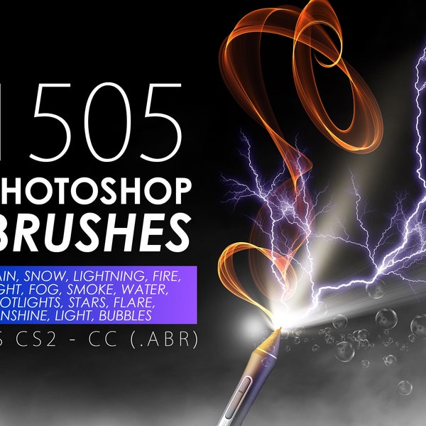 1505 Photoshop Brushes Bundle, Photoshop Overlays, Snow Brushes, Pluie, Lumières, Foudre, Feu, Brouillard, Fumée, Rayons, Téléchargement numérique