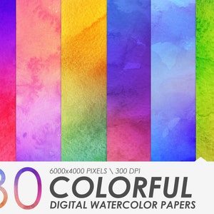 30 Watercolor Digital Papers | Scrapbook Paper Pack | Digital Paper Texture | Colorful Background | Commercial Use | Digital Download
