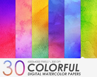 30 Watercolor Digital Papers | Scrapbook Paper Pack | Digital Paper Texture | Colorful Background | Commercial Use | Digital Download