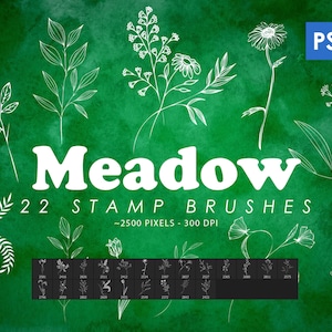 22 Botanical Photoshop Brushes, Photoshop Stamps, Floral Brushes, Leaf Tattoo, Leaves, Clip Art, PNG, Instant Download, Commercial Use