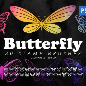 Procreate Butterfly Stamps, Photoshop Brushes, Procreate Tattoo Brushes, Butterflies Brushes, Butterfly Clipart, Digital Download