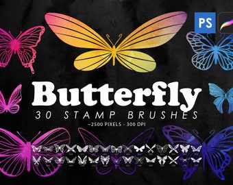 Procreate Butterfly Stamps, Photoshop Brushes, Procreate Tattoo Brushes, Butterflies Brushes, Butterfly Clipart, Digital Download