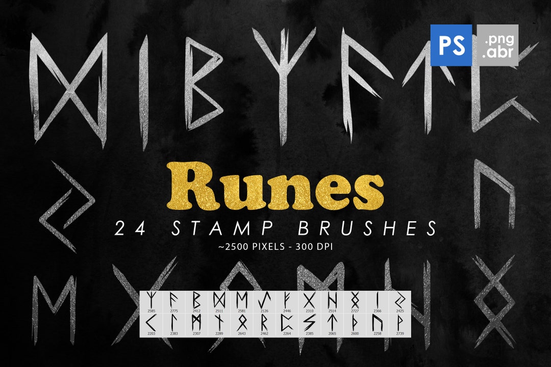 24 Viking Runes Photoshop Brushes, Viking Alphabet, Photoshop Stamps