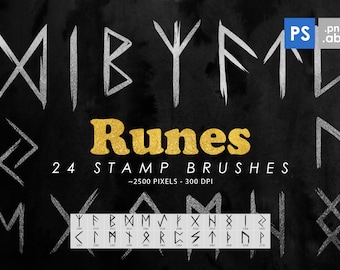 24 Viking Runes Photoshop Brushes, Viking Alphabet, Photoshop Stamps, Runes Clip Art, Handdrawn, Logo, Digital Download, Image, Symbols PNG