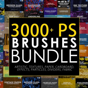 3000 Photoshop Brushes Bundle, Photoshop Overlays, Effects Brushes, Inking, Textures, Fabric, Artistic, Paper, Dividers, Digital Download