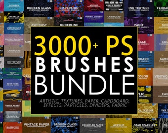 3000 Photoshop Brushes Bundle, Photoshop Overlays, Effects Brushes, Inking, Textures, Fabric, Artistic, Paper, Dividers, Digital Download