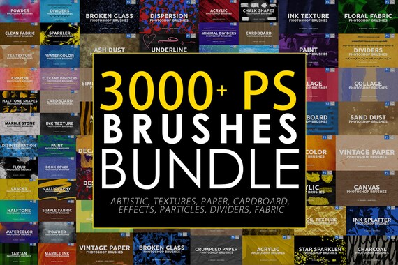3000 Photoshop Brushes Bundle, Photoshop Overlays, Effects Brushes, Inking, Textures, Fabric, Artistic, Paper, Dividers, Digital Download