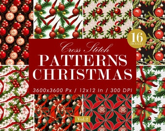 Christmas Digital Paper, Cross Stitch Christmas, Christmas Print Paper, Christmas JPG, Clipart, Santa Pattern, Digital Background, Download