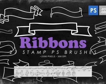 27 Banner Clipart Photoshop Brushes, Photoshop Stamps, Ribbon Brush, Flags, Vintage Banner, Handdrawn, Logo, Digital Download, Banner PNG