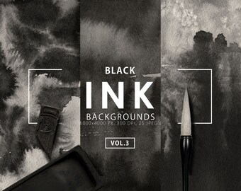 Black Ink Digital Paper 3, Watercolor Textures, Watercolor Backgrounds, Printable, Instant Download, Ink, Watercolor Ombre, Commercial Use
