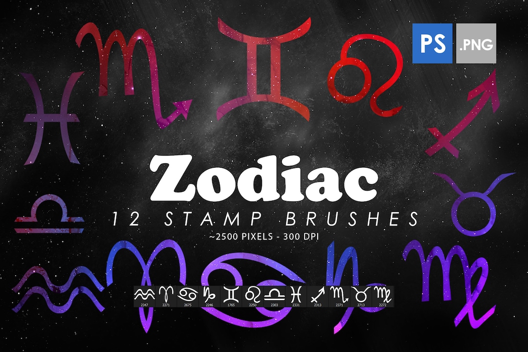 Zodiac Symbols Stamp Brushes, Astrology Brushes, Procreate
