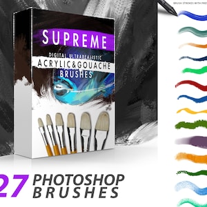 27 Acrylic Photoshop Brushes, Gouache Brushes, Oil Brushes, Digital Painting Brushes, Photoshop Overlays, Wet, Abr, Instant Digital Download