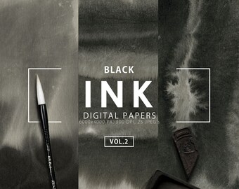 Black Ink Digital Paper 2, Watercolor Textures, Watercolor Backgrounds, Printable, Instant Download, Ink, Watercolor Ombre, Commercial Use