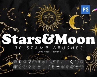 Stars Photoshop Stamp Brushes, Moon Brushes, Procreate Brushes, Brushes ABR, Decorative Brushes, Astrology Clip Art, Printable, Shapes
