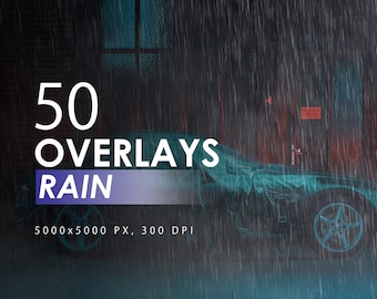 50 Rain Photoshop Overlays | Photography Overlay | Rain Falling Overlay | Photographic Effect | Rain Photo Overlays | Digital Download