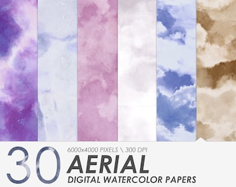 Watercolor Sky Digital Papers | Scrapbook Paper Pack | Digital Paper | Cloud Background | Sky Texture | Commercial Use | Digital Download