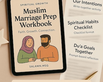 Manual de preparación para el matrimonio musulmán / Asesoramiento prematrimonial islámico / Diario de reflexión para parejas / Guía imprimible de preparación para el Nikah