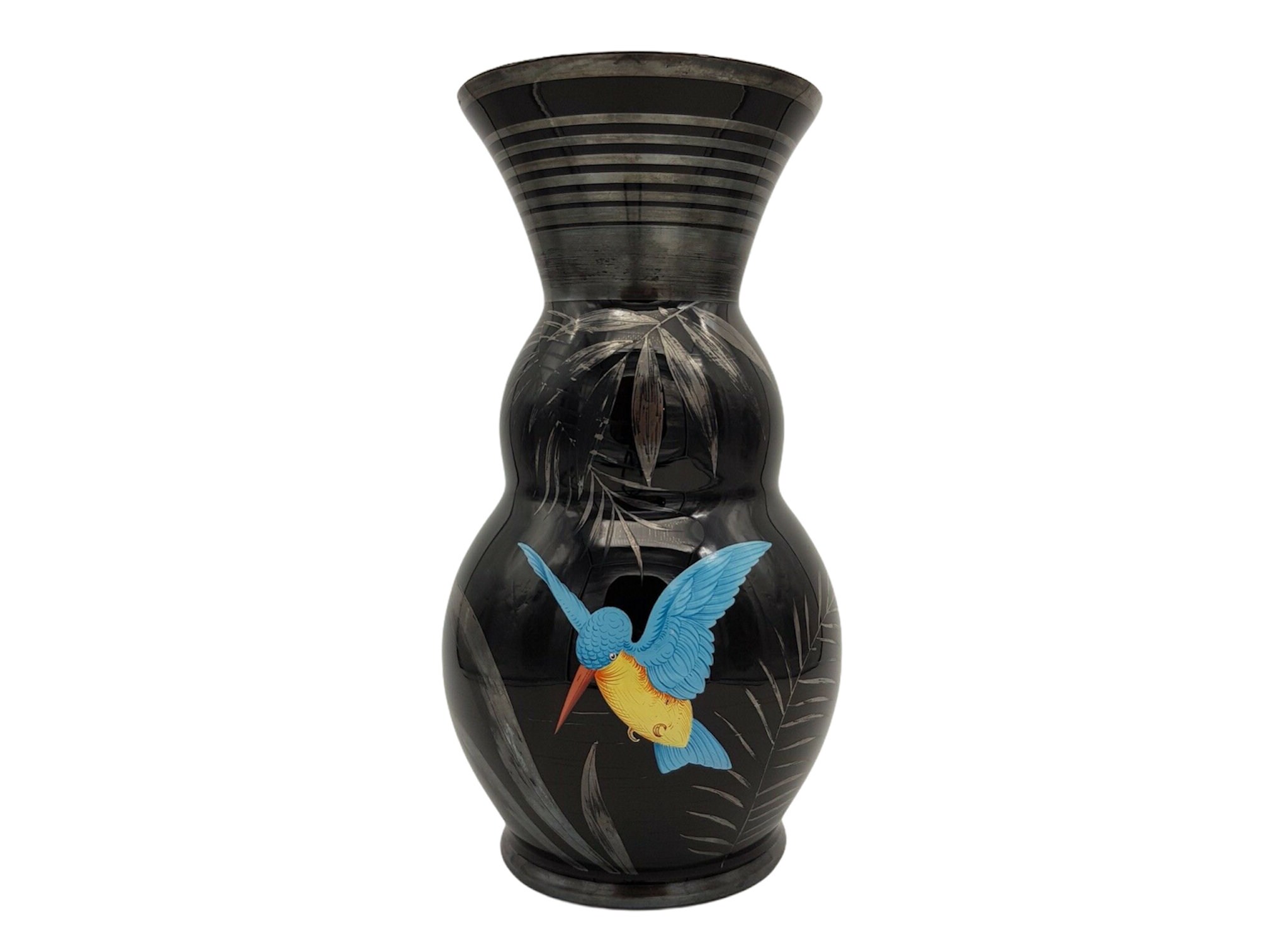 Vase Noir Décor Argent Martin Pecheur Hem Michel Herman French Art Déco
