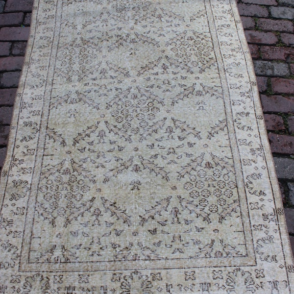 3' 6'' x 6' 4'' ft.  , 110 x 196 cm.  Turkish,Handmade, Vintage,wheat color,beige,brown,decorative,wool,area rug. ,