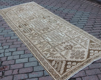 Handmade, Distressed, Vintage,decorative,beige,brown,neutral,runner rug. ,3' 7'' x 9' 7'' ft.  , 298 x 114 cm.  , Free shipping...