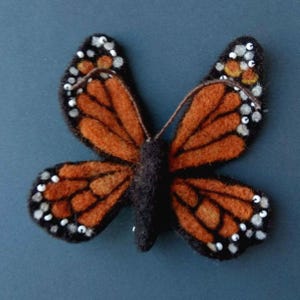 Needle felted Butterfly brooch  / Boho pin / Tiny wool monarch butterfly for jacket or scarf