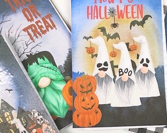 Halloween Gnome Mini Notebook, Halloween party favors, Vampire Gnome, Ghost Gnome, Frankenstein Gnome, Trick or Treat Gift, Classroom Party