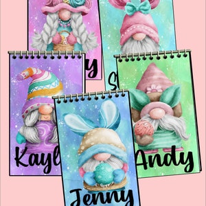 Easter Gnomes Easter Party Favor, Personalized Notebook favors, kids easter basket stuffers, custom note book Easter gift, Gnome Gift,