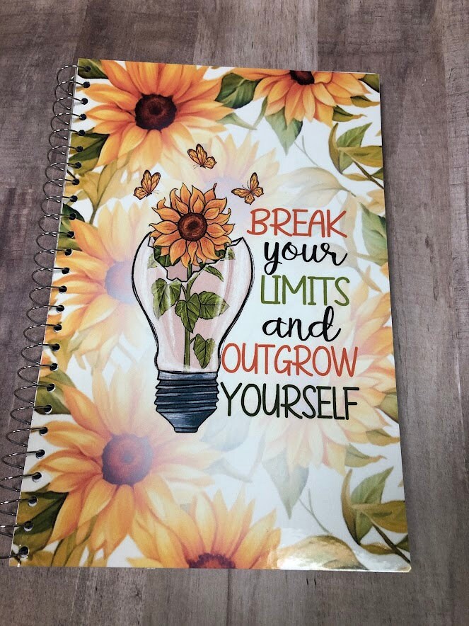 Sunflower Motivational Notebook Gift Set, Break Your Limits and Outgrow Yourself Custom Gift, Bookmark and Pen Gift for Girlfriend