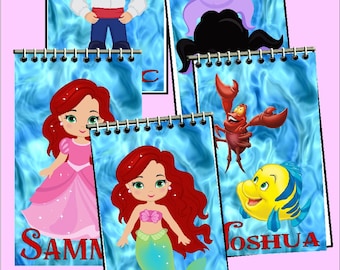 Cuadernos personalizados de La Sirenita, recuerdo de fiesta de la Princesa Ariel, cuaderno de espiral personalizado, regalo personalizado de sirena, recuerdos de fiesta de cumpleaños