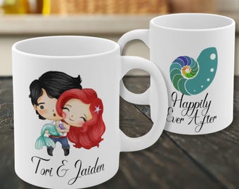 Taza personalizada de La Sirenita, taza personalizada para amantes de las sirenas, taza de cerámica personalizada de la Sirenita Princesa Ariel.