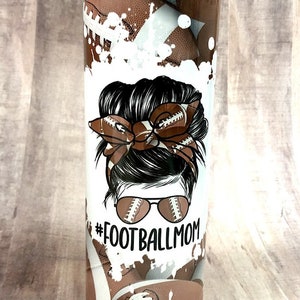 Football Mom Tumbler with Straw, Pop Warner Little League, MomLife, Football Background