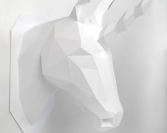 Unicorn head, Animal Head, low poly, DIY, trophy, Papermodel