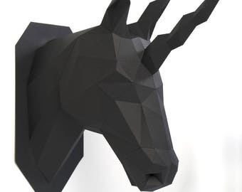 Unicorn head, Animal Head, low poly, DIY, trophy, Papermodel