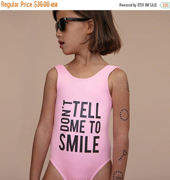 Little girls pink one piece bathing suit Etsy