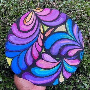 Daydream:10 inch Circle Psychedelic-Inspired Mixed Media Art on Canvas