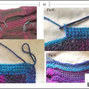 May include: Four close-up images showing different steps in crocheting a colorful blanket. The images are labeled "Fig. 9", "Fig. 10", "Fig. 11", and "Fig. 12". The text "Efiily Designs" is in the bottom right corner of the image.