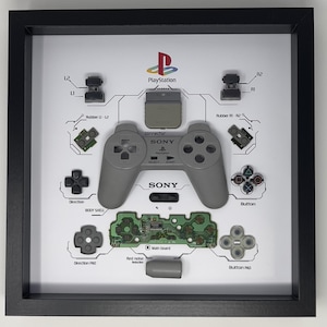 Framed PS1 Controller Disassembled Wall Art Decor.  Teardown Display in Recessed Frame, Custom PS1 Print on HD Luster Paper