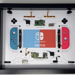 Framed Switch Joy-Cons Disassembled Wall Art Decor.  Teardown Display in Recessed Frame, Custom Joy-Con Print on HD Luster Paper