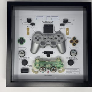 Framed PS2 Controller Disassembled Wall Art Decor.  Teardown Display in Recessed Frame, Custom PS2 Print on HD Luster Paper