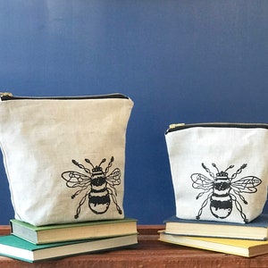 BumbleBee Washbag Zipper Purse Handmade water-proof lined natural linen zipper bag ideal for make up, toiletries, cables or projects image 3
