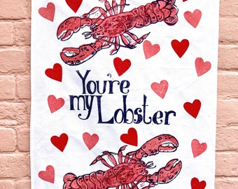 Special Edition “You’re My Lobster” Handprinted Valentine’s Tea Towel