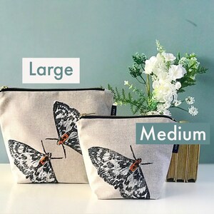 Moth Print Washbag Zipper Handmade cotton or waterproof lined zipper for make-up, cosmetics, toiletries, cables & projects image 4