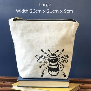 BumbleBee Washbag Zipper Purse Handmade water-proof lined natural linen zipper bag ideal for make up, toiletries, cables or projects image 5