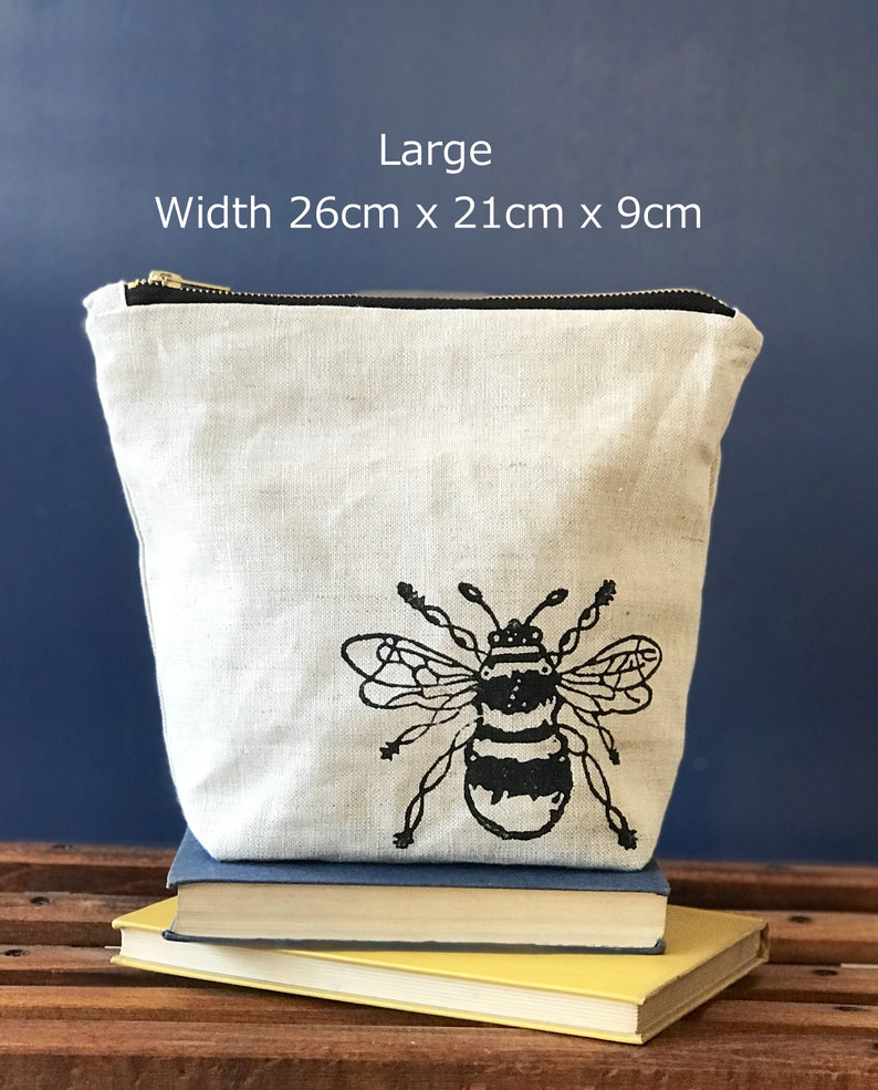 BumbleBee Washbag Zipper Purse Handmade water-proof lined natural linen zipper bag ideal for make up, toiletries, cables or projects image 5