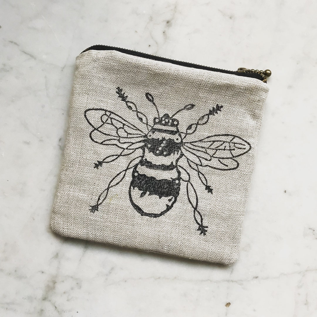 Bumble Bee Mini Zipper Purse Handprinted & Handsewn Ideal - Etsy