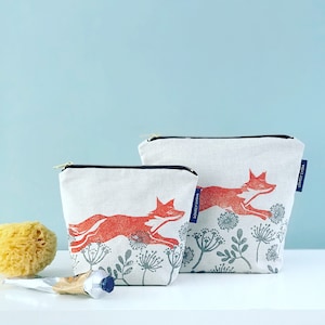 Fox Meadow Washbag Zipper Coton fait main ou fermeture éclair doublée imperméable pour le maquillage, les cosmétiques, les articles de toilette, les câbles et les projets image 1