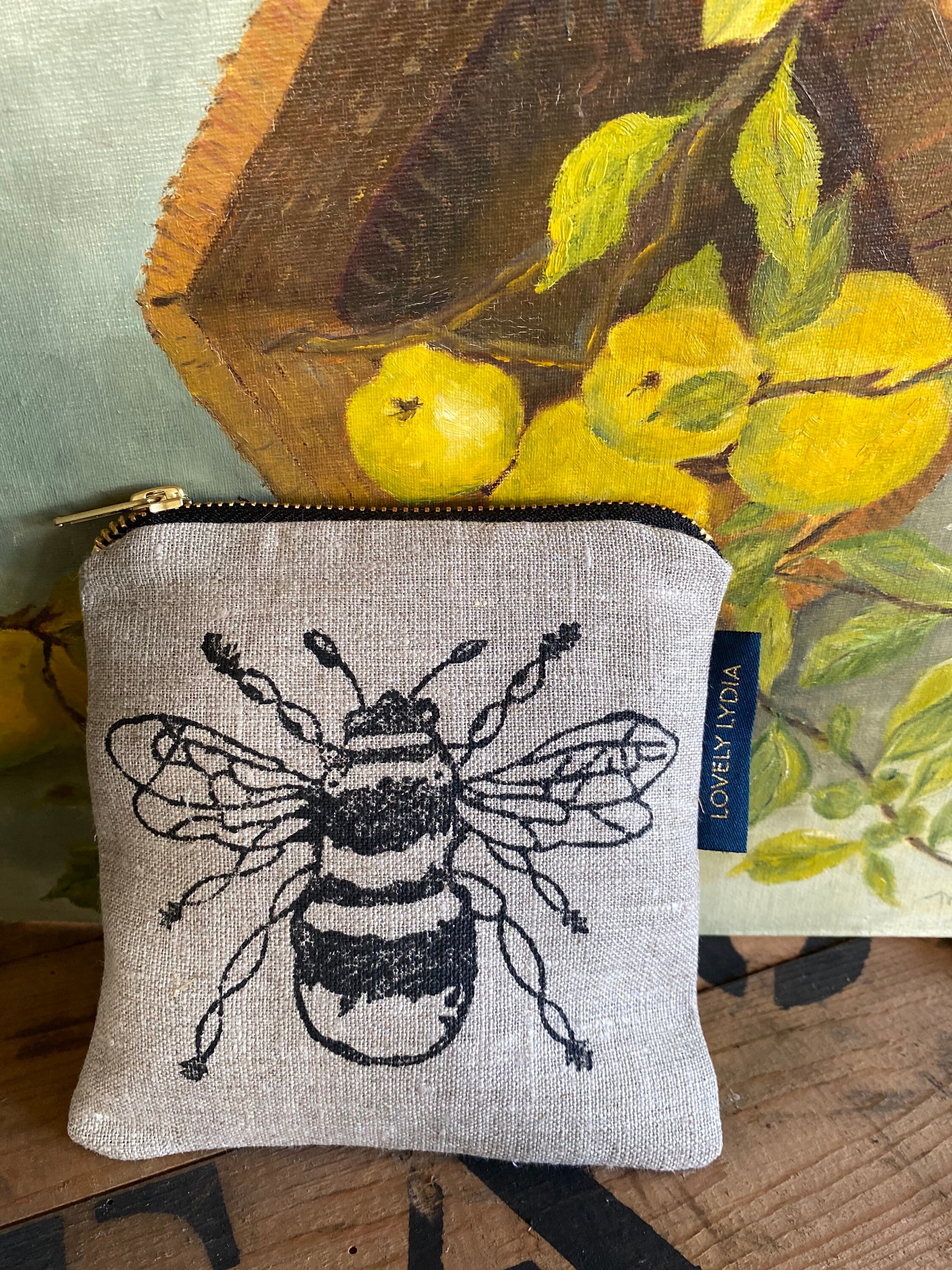 Bumble Bee Mini Zipper Purse Handprinted & Handsewn Ideal - Etsy